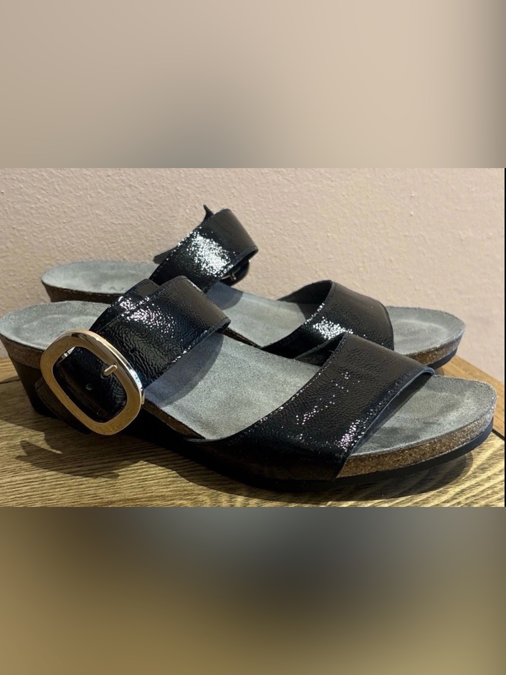 Naot Magic Wedge Sandals Womens Black Leather Buckle Comfort Sz 41 10